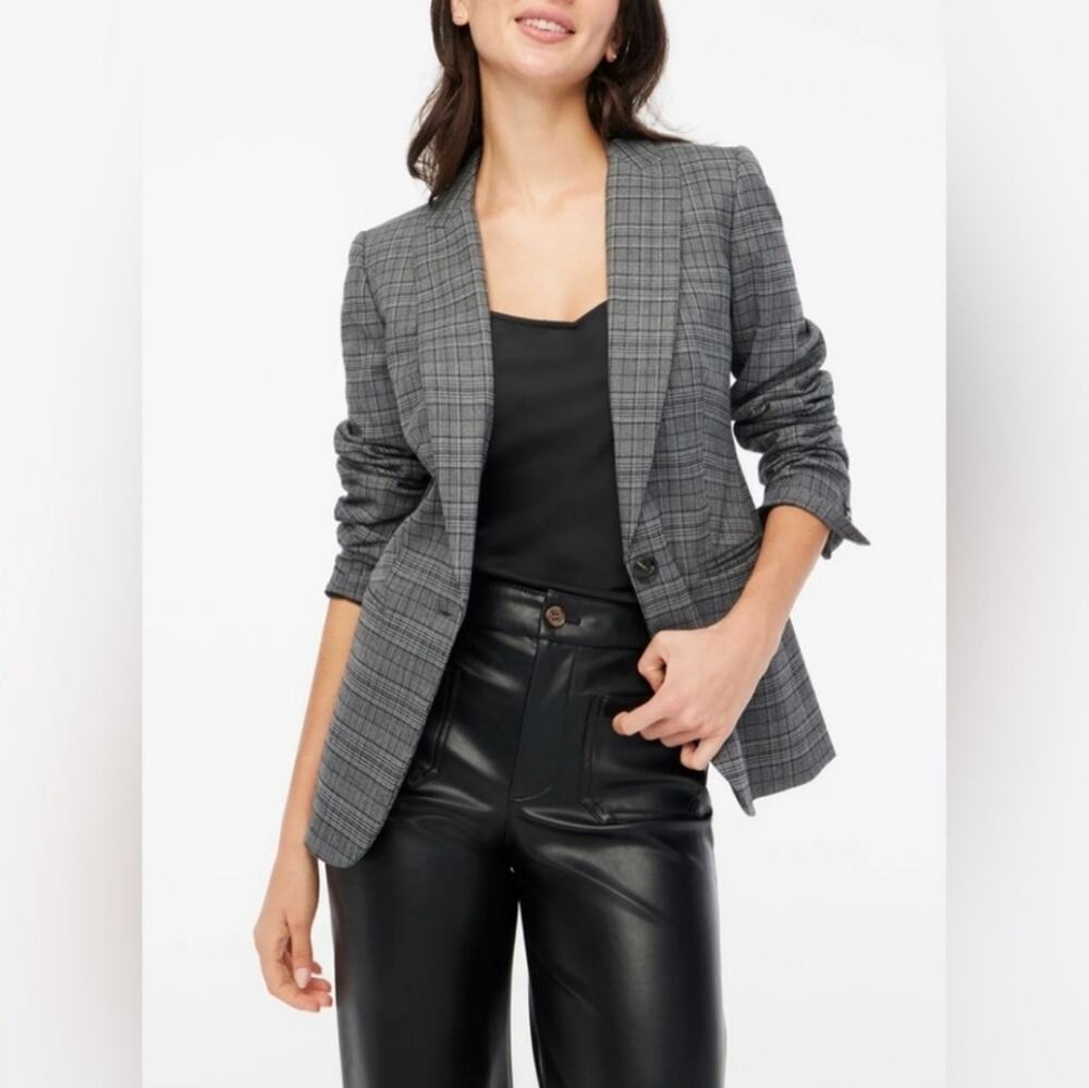 J. Crew One-Button Plaid Blazer Black Gray Grid Tailored Jacket NWT 10